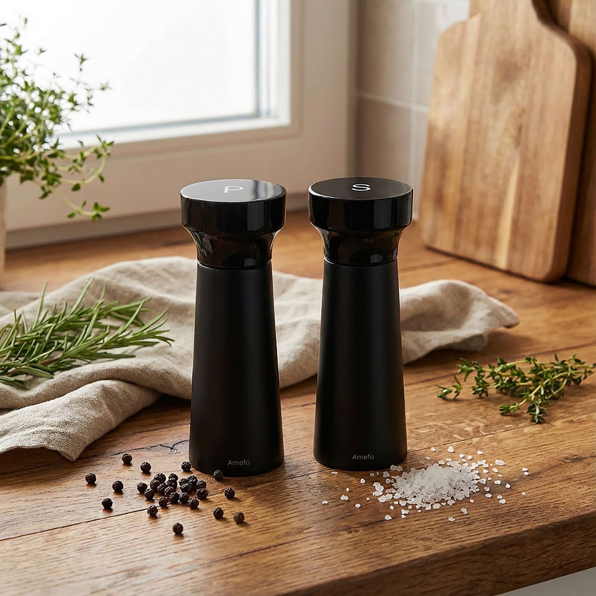 MODERN WOOD Salt-/Peppermill Set 2-pieces black