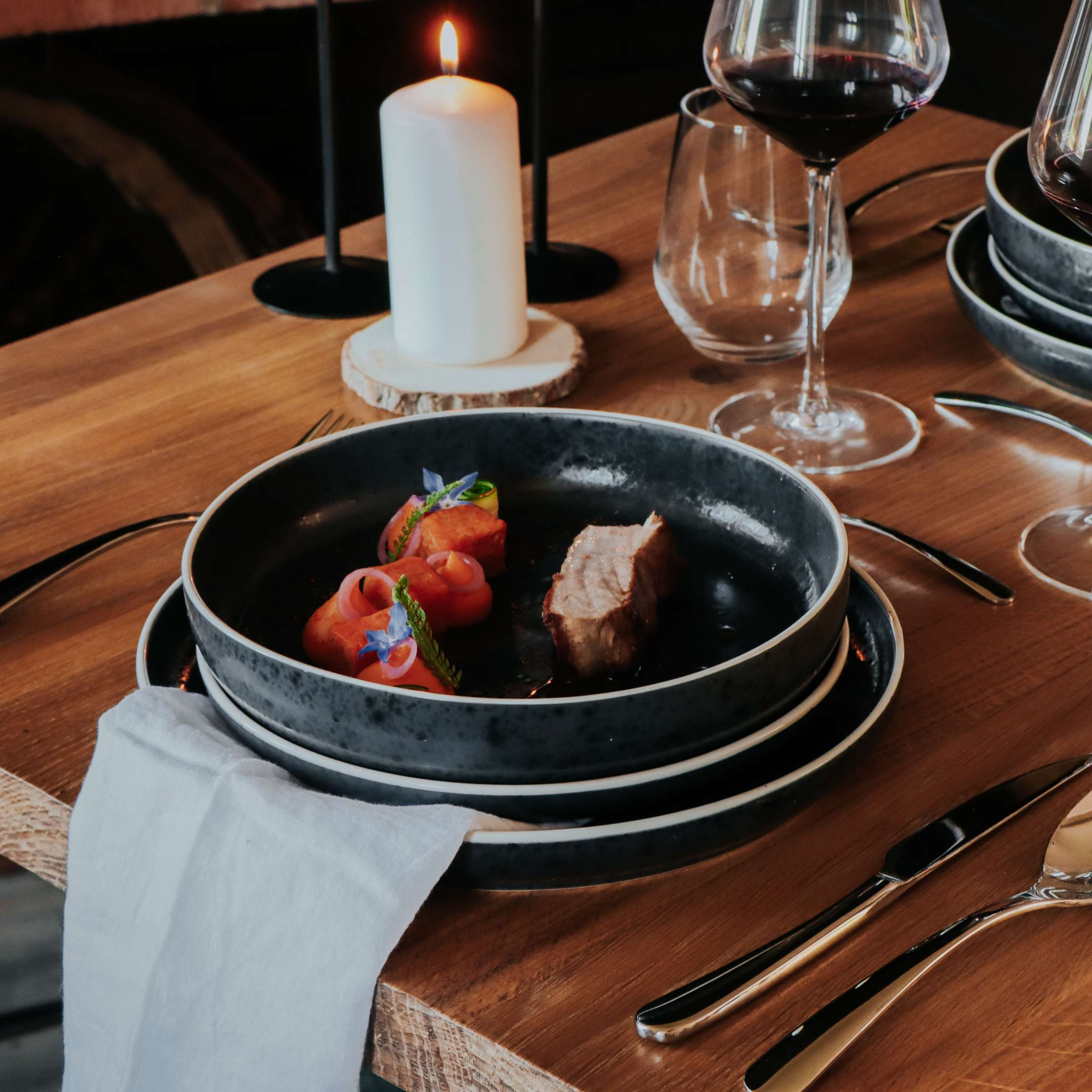 Aster Granite Dessert Plate black,white 6 Stück